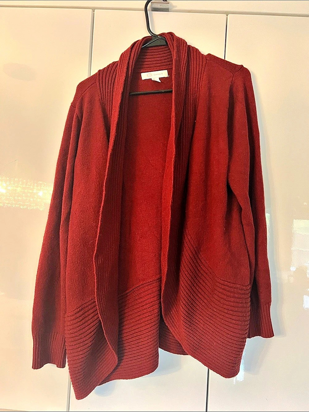 Cristina B Open Front Cardigan in Red Size Large Like New